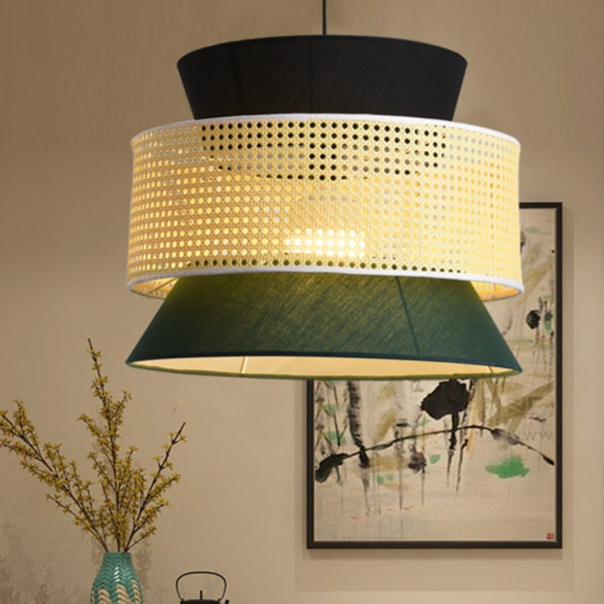 Fabric Rattan Bamboo Pendant Light